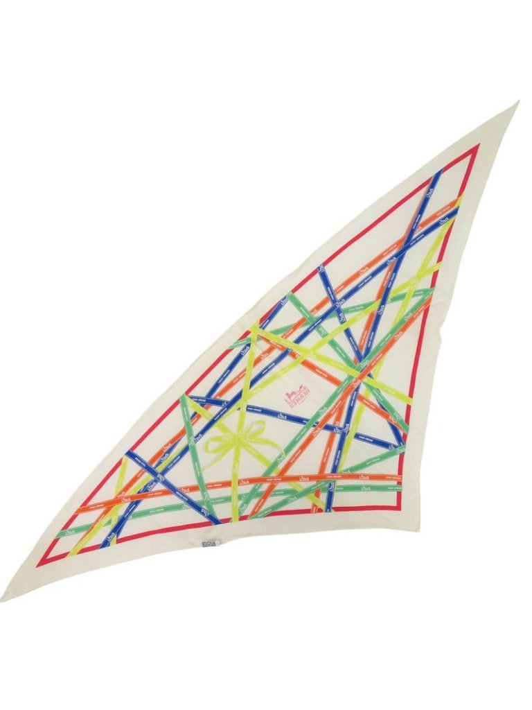 Hermes Carre Triangle Pointe Pointu Vintage Bolduc White Veil Blue Scarf